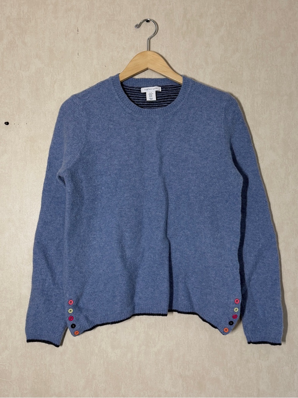 Tabitha Webb Women’s Lambswool Blend Crewneck Knit Sweater in Blue XL